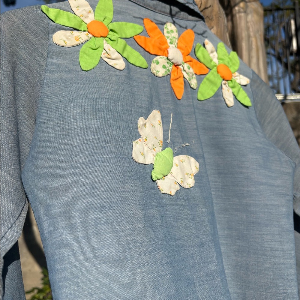 Vintage 60s Patchwork Appliqué Flower Power Work Shirt